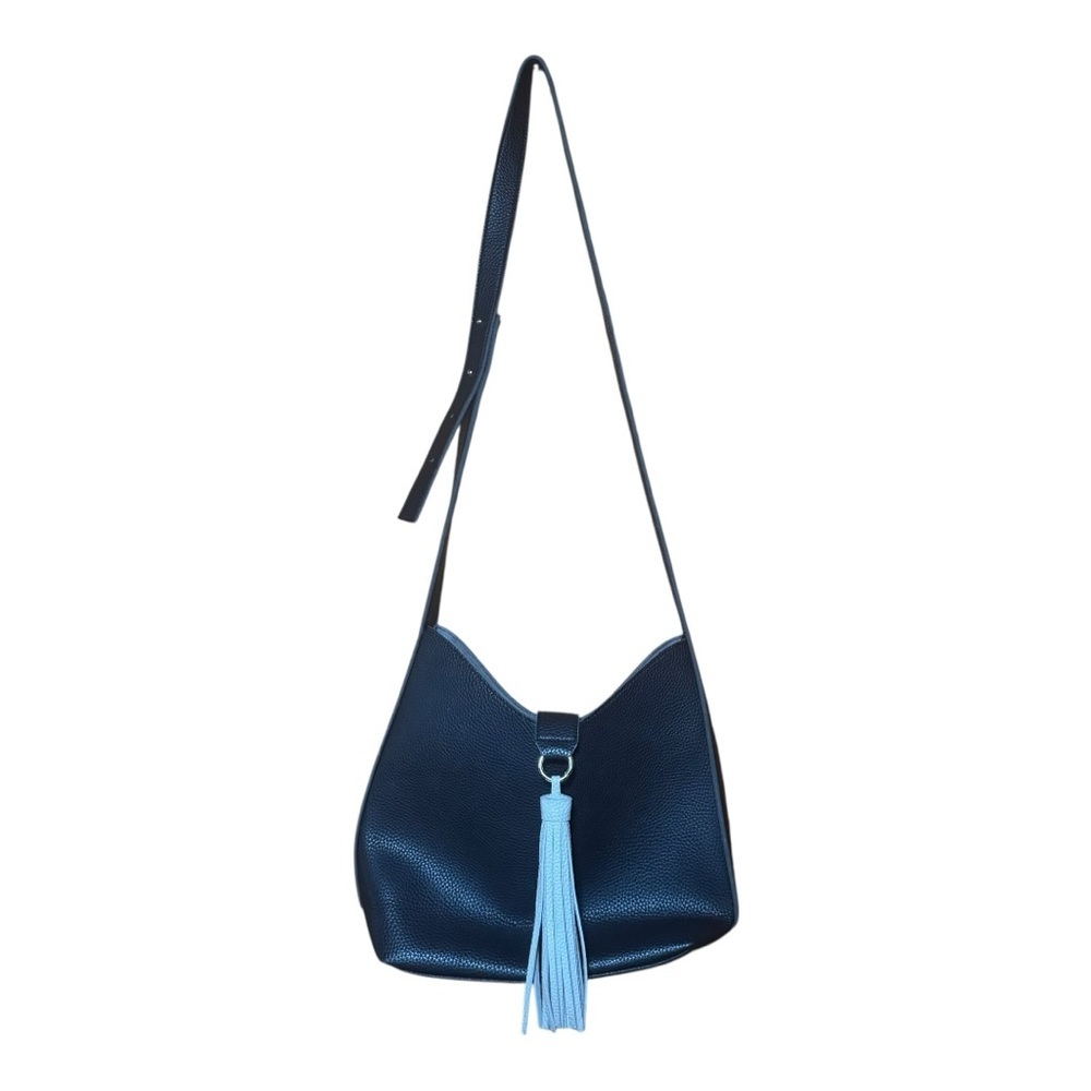AKAIV Black Shoulder Bag with Gray Tassel and Adjustable Strap
